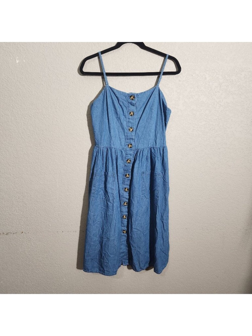 205 Collins Dress Size L Denim Button Blue Cottagecore Western Smocked